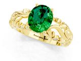 Yellow gold Oval Cut Solitaire Emerald Leaf-Inspired Vine Band Ring with Prong Setting_1