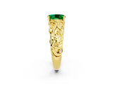 Yellow gold Oval Cut Solitaire Emerald Leaf-Inspired Vine Band Ring with Prong Setting_2