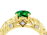 Yellow gold Oval Cut Solitaire Emerald Leaf-Inspired Vine Band Ring with Prong Setting_4