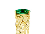 Yellow gold Oval Cut Solitaire Emerald Leaf-Inspired Vine Band Ring with Prong Setting_5