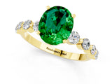 Yellow gold Oval Cut Solitaire Emerald Ring with Pave Band and Four-Prong Setting_1