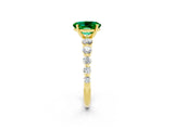 Yellow gold Oval Cut Solitaire Emerald Ring with Pave Band and Four-Prong Setting_2