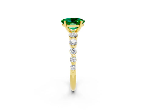 Yellow gold Oval Cut Solitaire Emerald Ring with Pave Band and Four-Prong Setting_2