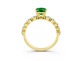 Yellow gold Oval Cut Solitaire Emerald Ring with Pave Band and Four-Prong Setting_3