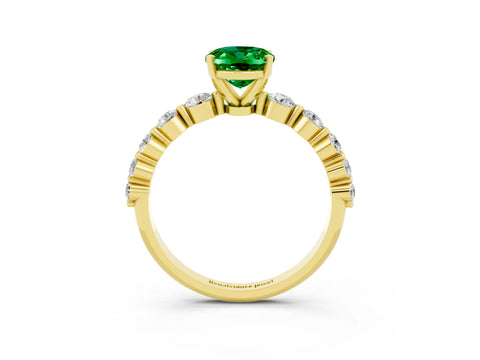 Yellow gold Oval Cut Solitaire Emerald Ring with Pave Band and Four-Prong Setting_3