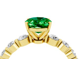 Yellow gold Oval Cut Solitaire Emerald Ring with Pave Band and Four-Prong Setting_4