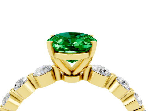 Yellow gold Oval Cut Solitaire Emerald Ring with Pave Band and Four-Prong Setting_4
