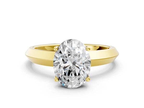 Yellow gold Oval Cut Solitaire Engagement Ring with Flat Band and Four-Prong Setting