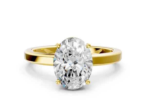 Yellow gold Oval Cut Solitaire Engagement Ring with Four-Prong Setting on a Classic Band