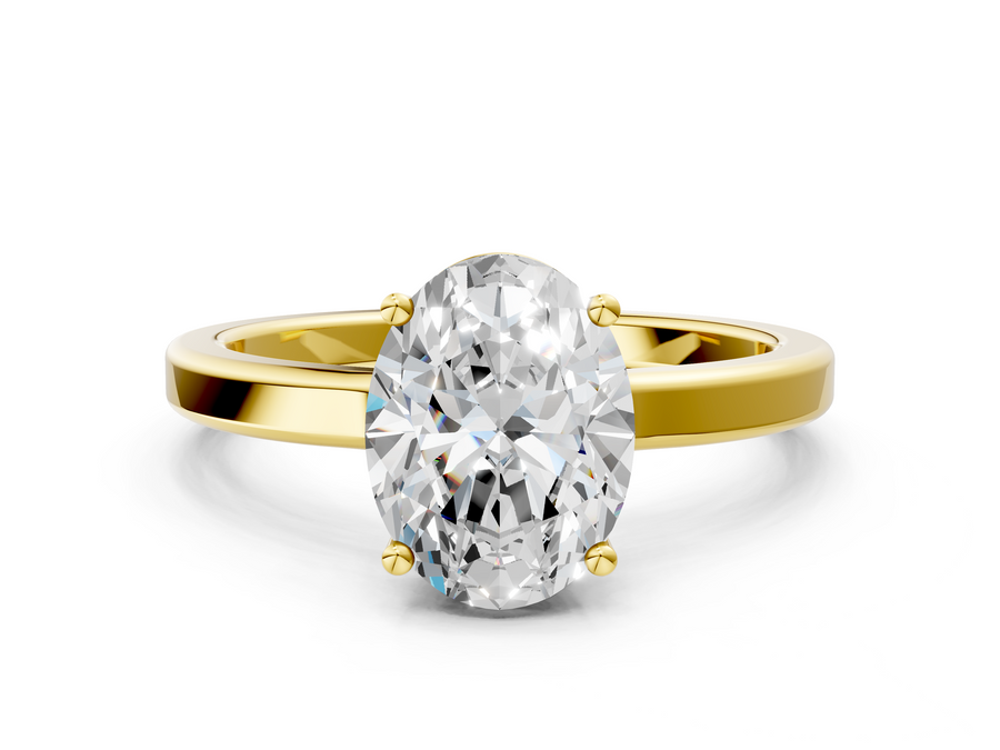 Yellow gold Oval Cut Solitaire Engagement Ring with Four-Prong Setting on a Classic Band