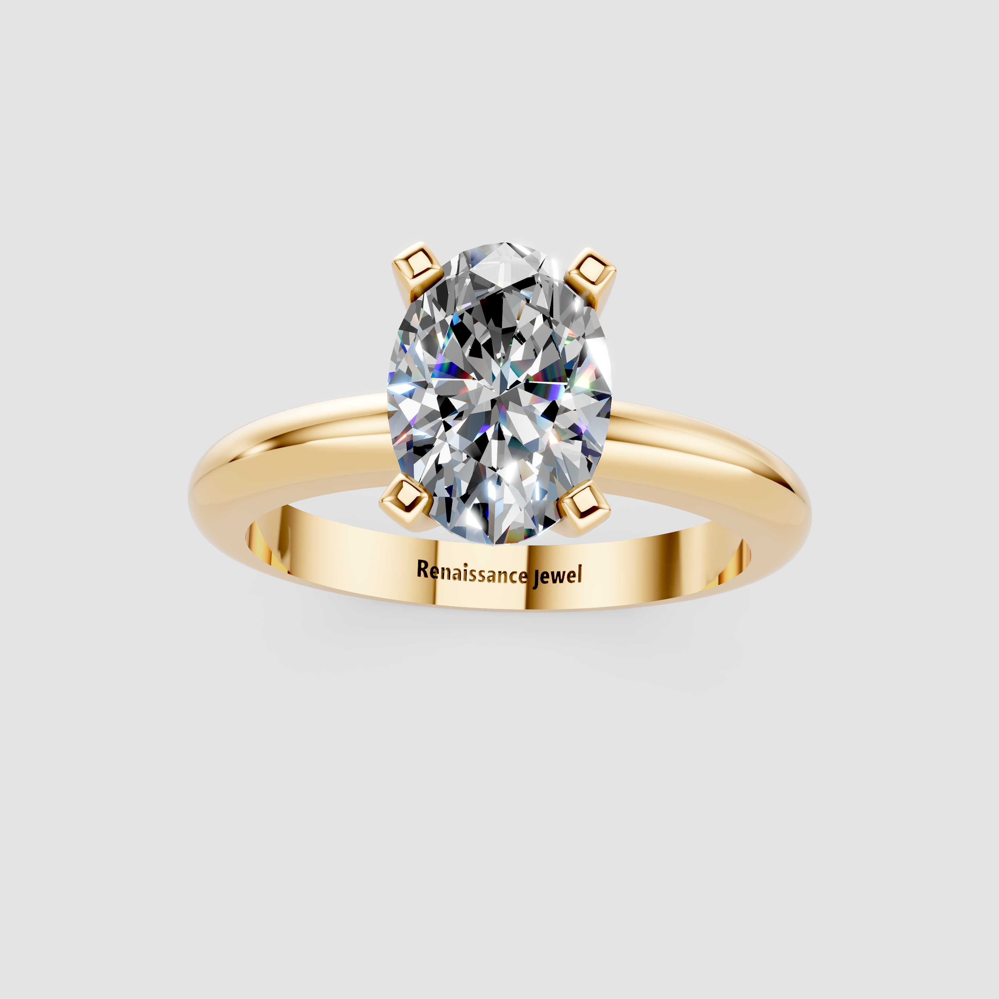 Yellow gold Oval Cut Solitaire Engagement Ring with Round Band and Four-Prong Setting