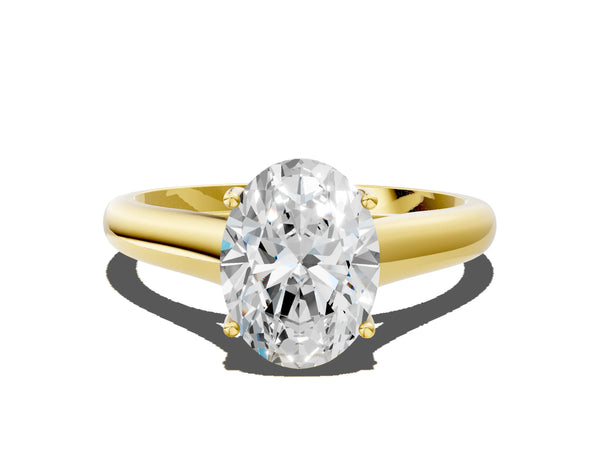 Yellow gold Oval Cut Solitaire Engagement Ring with Tapered Band and Four-Prong Setting