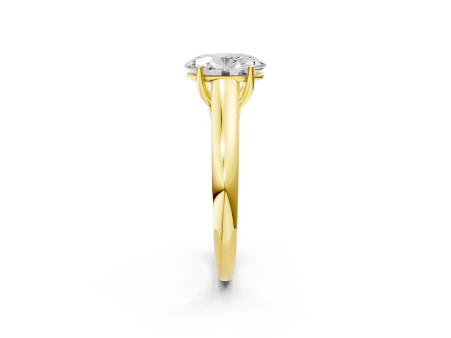 Yellow gold Oval Cut Solitaire Engagement Ring with Tapered Band and Four-Prong Setting
