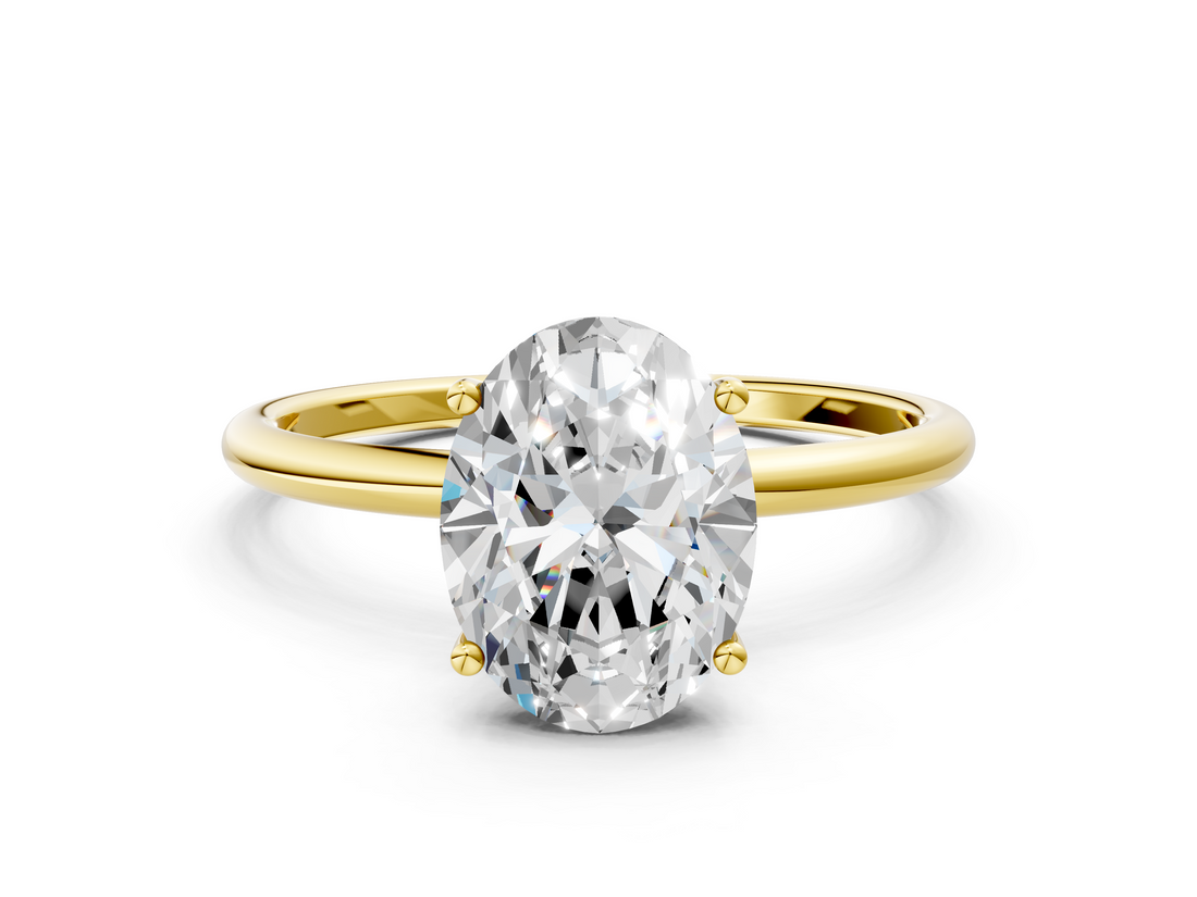 14K Yellow Gold 2.10 Carat D VS1 Oval Cut Solitaire Engagement Ring with Thin Band and Four-Prong Setting