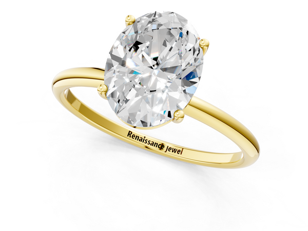 Yellow gold Oval Cut Solitaire Engagement Ring with Thin Band and Four-Prong Setting