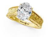 Yellow gold Oval Cut Solitaire Engraved Band with Four-Prong Setting_63