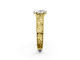 Yellow gold Oval Cut Solitaire Engraved Band with Four-Prong Setting_64