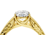 Yellow gold Oval Cut Solitaire Engraved Band with Four-Prong Setting_66