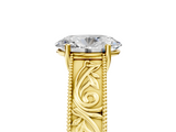 Yellow gold Oval Cut Solitaire Engraved Band with Four-Prong Setting_67