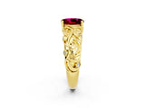Yellow gold Oval Cut Solitaire Garnet Leaf-Inspired Vine Band Ring with Prong Setting_2
