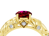 Yellow gold Oval Cut Solitaire Garnet Leaf-Inspired Vine Band Ring with Prong Setting_4