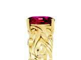 Yellow gold Oval Cut Solitaire Garnet Leaf-Inspired Vine Band Ring with Prong Setting_5