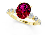 Yellow gold Oval Cut Solitaire Garnet Ring with Pave Band and Four-Prong Setting_1