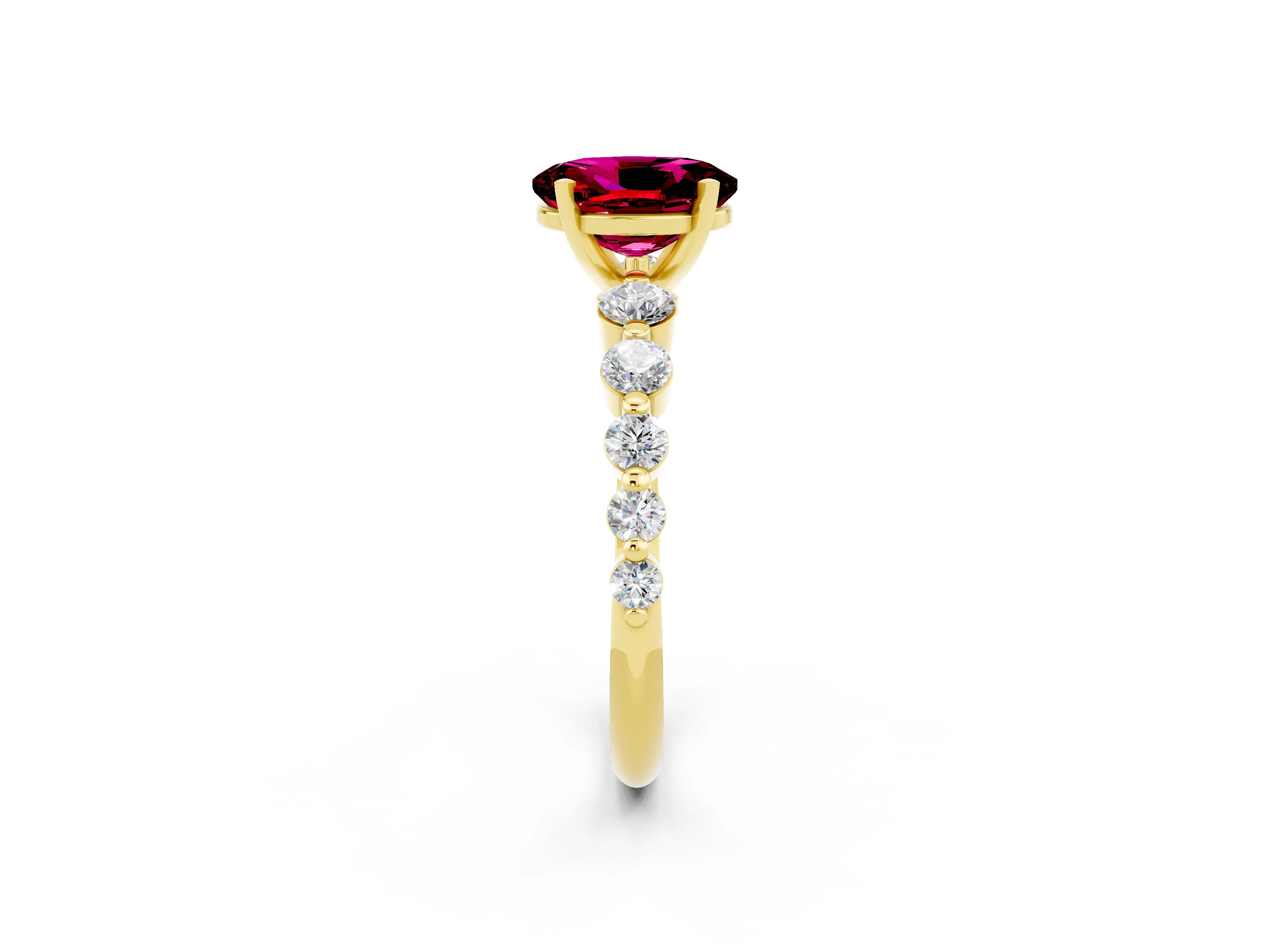 Yellow gold Oval Cut Solitaire Garnet Ring with Pave Band and Four-Prong Setting_2