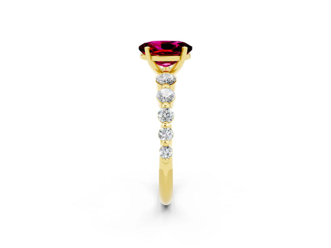 Yellow gold Oval Cut Solitaire Garnet Ring with Pave Band and Four-Prong Setting_2