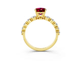 Yellow gold Oval Cut Solitaire Garnet Ring with Pave Band and Four-Prong Setting_3