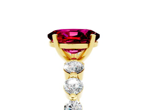 Yellow gold Oval Cut Solitaire Garnet Ring with Pave Band and Four-Prong Setting_5