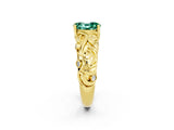 Yellow gold Oval Cut Solitaire Green Sapphire Leaf-Inspired Vine Band Ring with Prong Setting_2