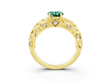 Yellow gold Oval Cut Solitaire Green Sapphire Leaf-Inspired Vine Band Ring with Prong Setting_3