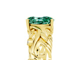 Yellow gold Oval Cut Solitaire Green Sapphire Leaf-Inspired Vine Band Ring with Prong Setting_5