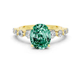 Yellow gold Oval Cut Solitaire Green Sapphire Ring with Pave Band and Four-Prong Setting