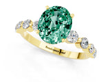 Yellow gold Oval Cut Solitaire Green Sapphire Ring with Pave Band and Four-Prong Setting_1
