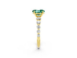 Yellow gold Oval Cut Solitaire Green Sapphire Ring with Pave Band and Four-Prong Setting_2