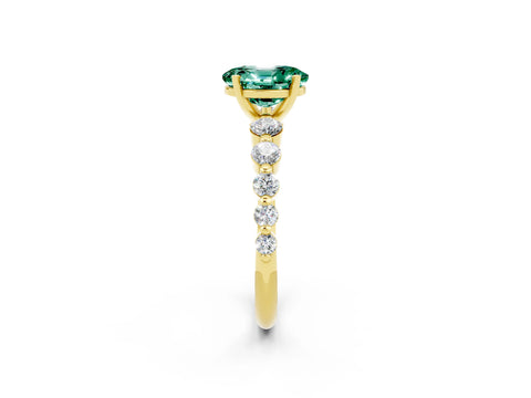 Yellow gold Oval Cut Solitaire Green Sapphire Ring with Pave Band and Four-Prong Setting_2
