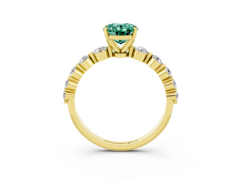 Yellow gold Oval Cut Solitaire Green Sapphire Ring with Pave Band and Four-Prong Setting_3