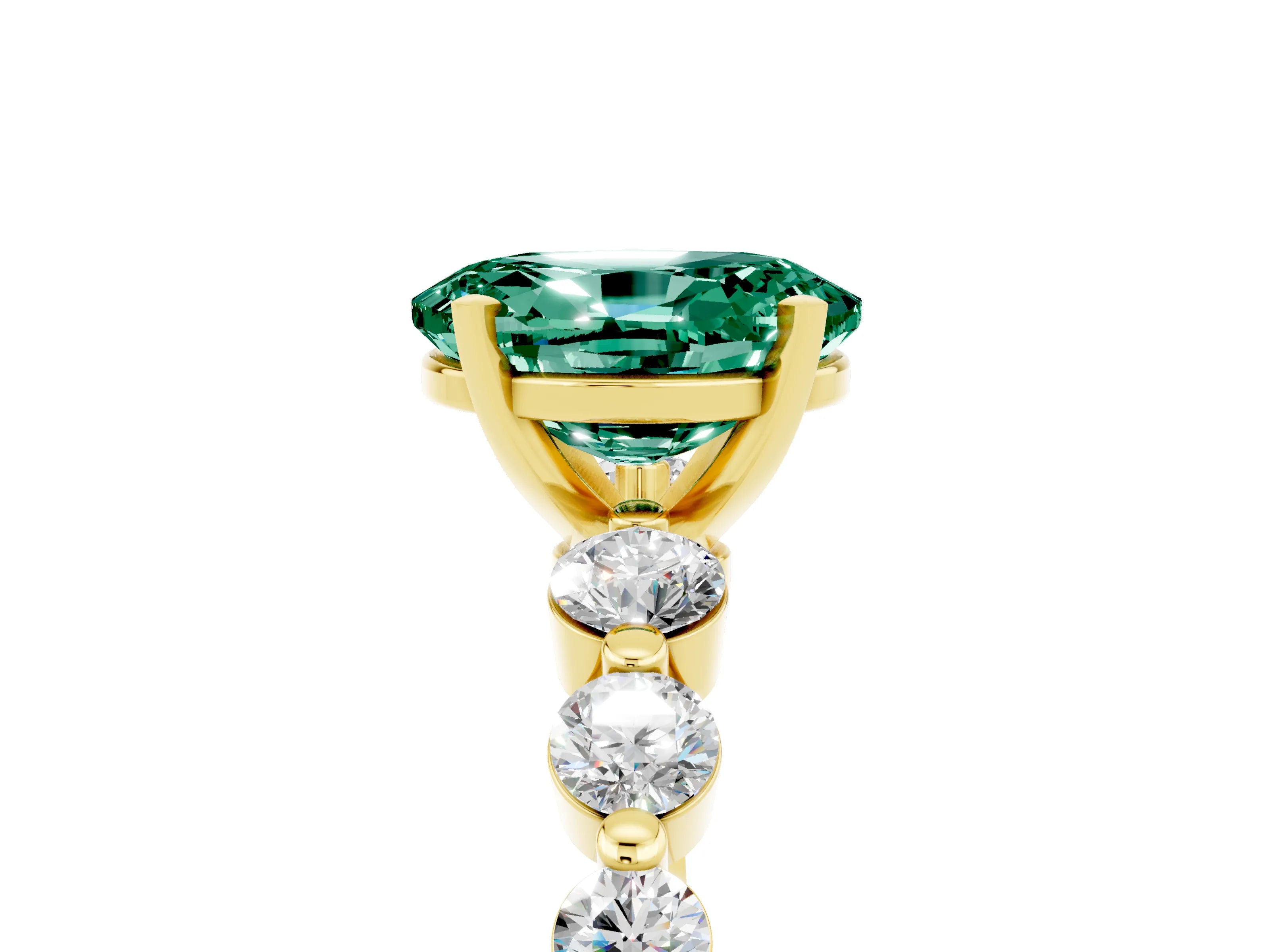 Yellow gold Oval Cut Solitaire Green Sapphire Ring with Pave Band and Four-Prong Setting_5