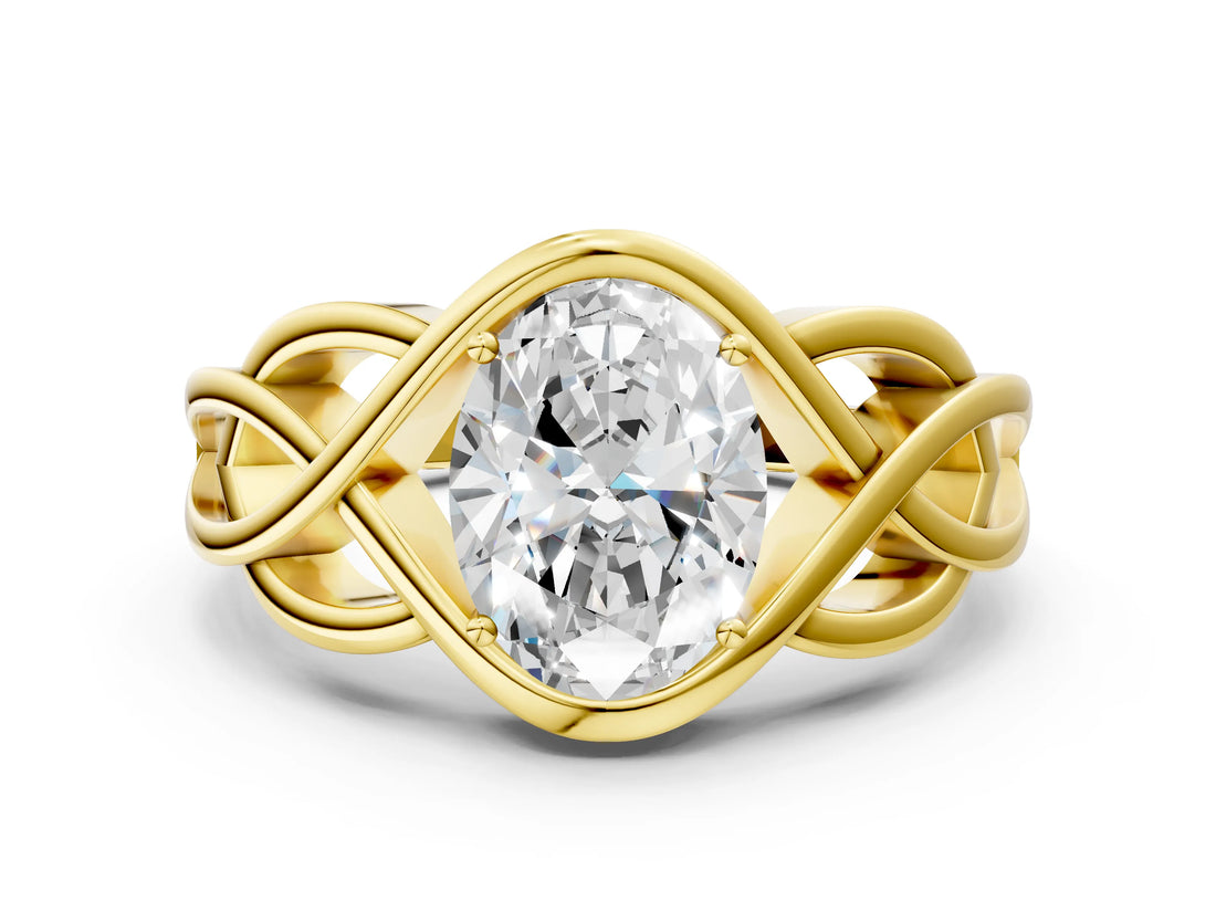 Yellow gold Oval Cut Solitaire Intertwined Band Prong Setting Ring_10
