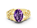 Yellow gold Oval Cut Solitaire Leaf-Inspired Engagement Ring with Prong Setting