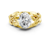 Yellow gold Oval Cut Solitaire Leaf-Inspired Engagement Ring with Prong Setting_15