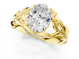 Yellow gold Oval Cut Solitaire Leaf-Inspired Engagement Ring with Prong Setting_16