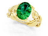 Yellow gold Oval Cut Solitaire Leaf-Inspired Engagement Ring with Prong Setting_1