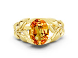 Yellow gold Oval Cut Solitaire Leaf-Inspired Engagement Ring with Prong Setting