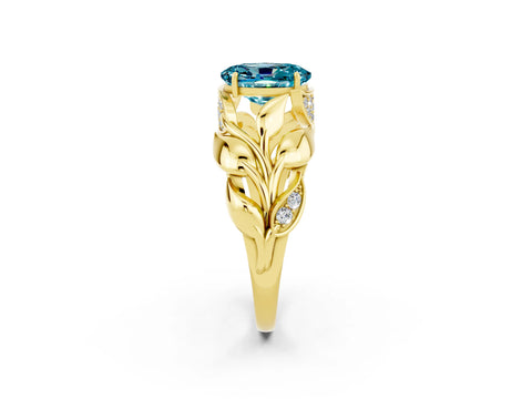 Yellow gold Oval Cut Solitaire Leaf-Inspired Engagement Ring with Prong Setting_2