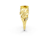 Yellow gold Oval Cut Solitaire Leaf-Inspired Engagement Ring with Prong Setting_2