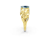 Yellow gold Oval Cut Solitaire Leaf-Inspired Engagement Ring with Prong Setting_2