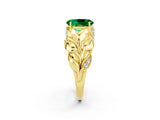 Yellow gold Oval Cut Solitaire Leaf-Inspired Engagement Ring with Prong Setting_2